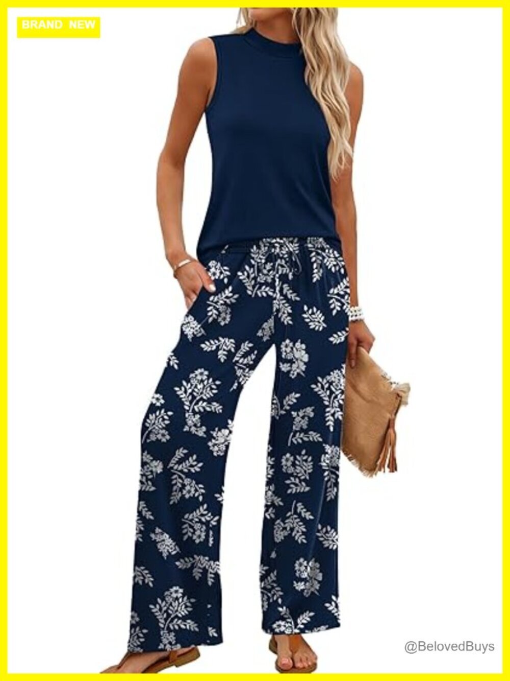 Two Piece Set Women Summer Mock Neck Crop Top Wide Leg Pants